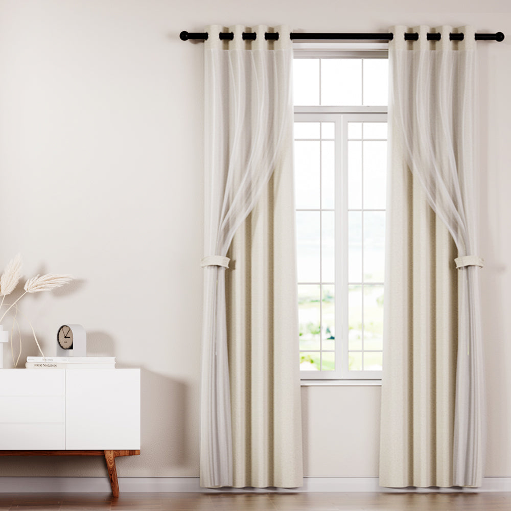 Artiss 2X 132x213cm Blockout Sheer Curtains