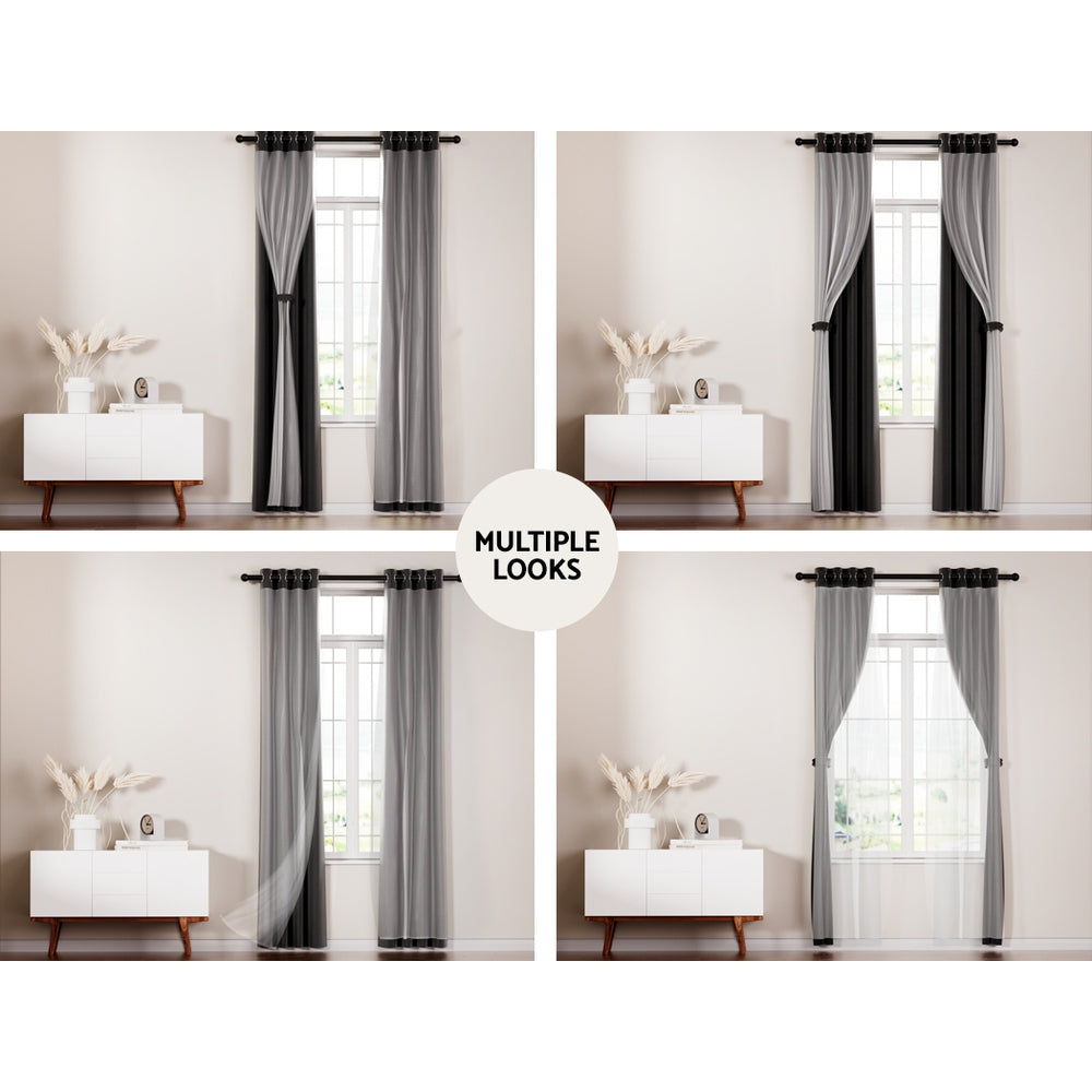 Artiss 2X 132x213cm Blockout Sheer Curtains