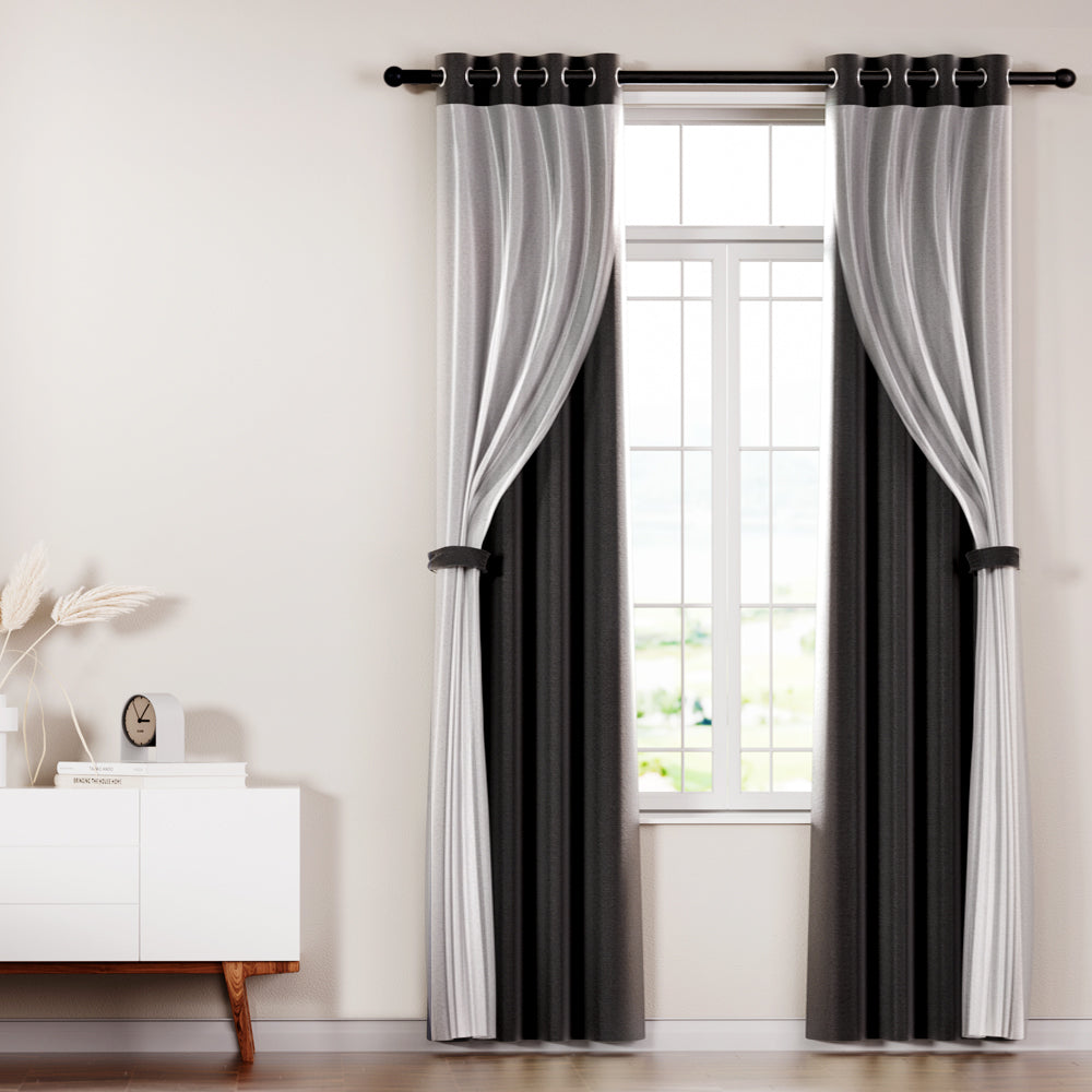 Artiss 2X 132x213cm Blockout Sheer Curtains