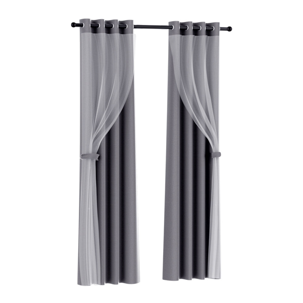 Artiss 2X 132x213cm Blockout Sheer Curtains