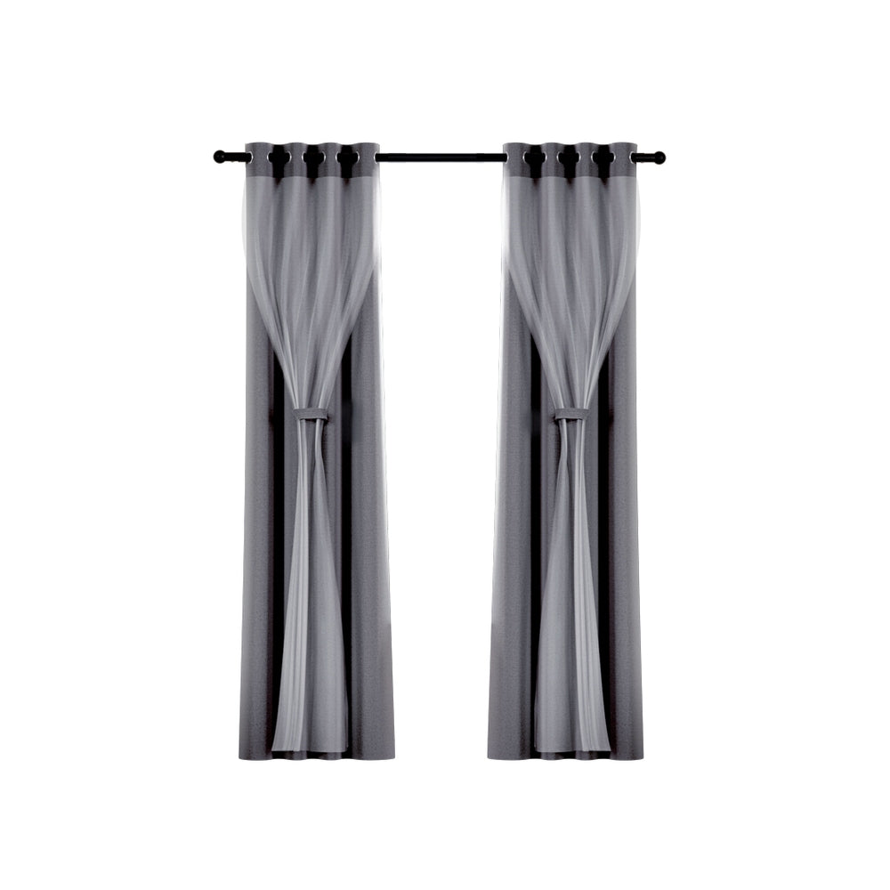 Artiss 2X 132x213cm Blockout Sheer Curtains