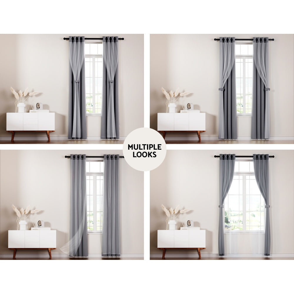 Artiss 2X 132x213cm Blockout Sheer Curtains