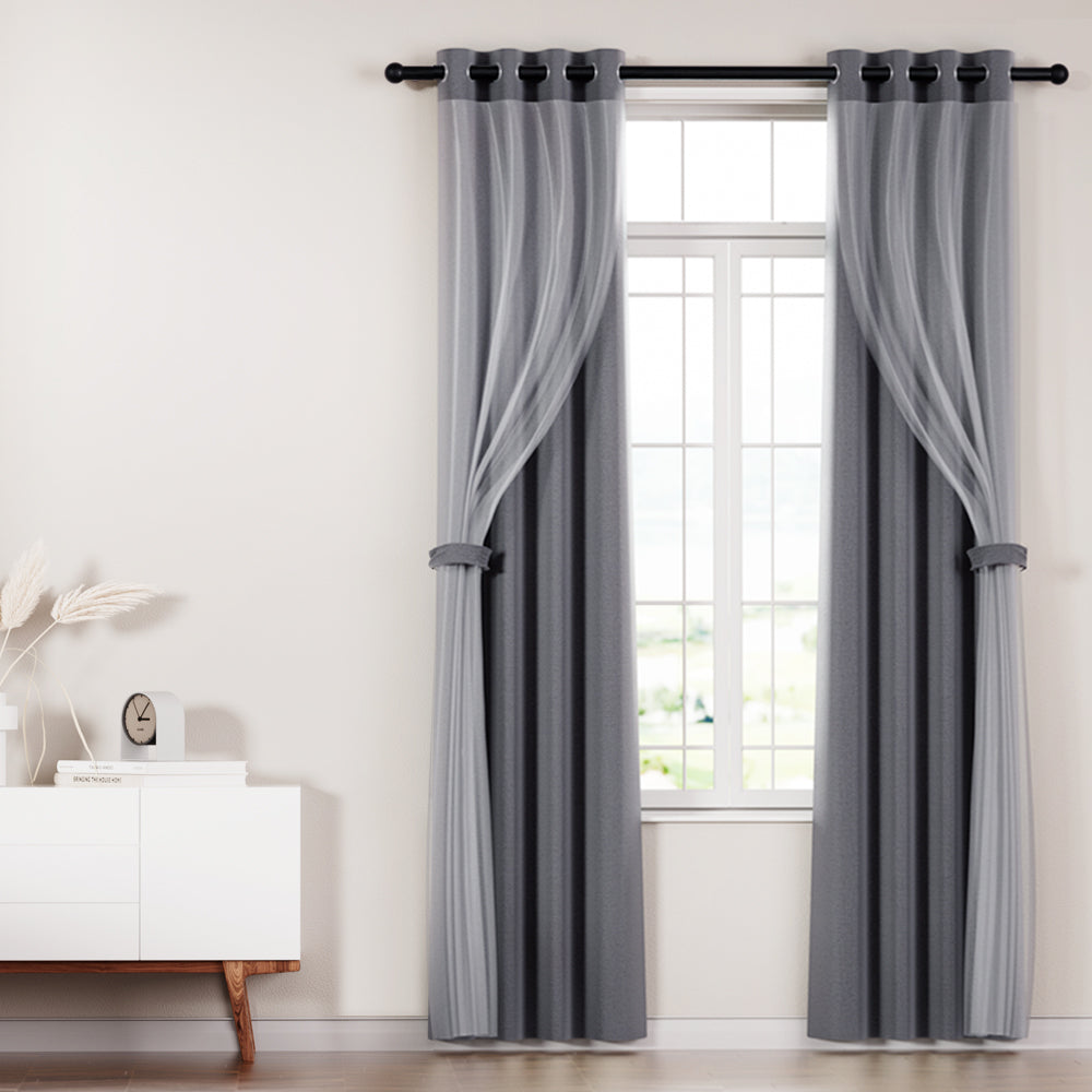 Artiss 2X 132x213cm Blockout Sheer Curtains