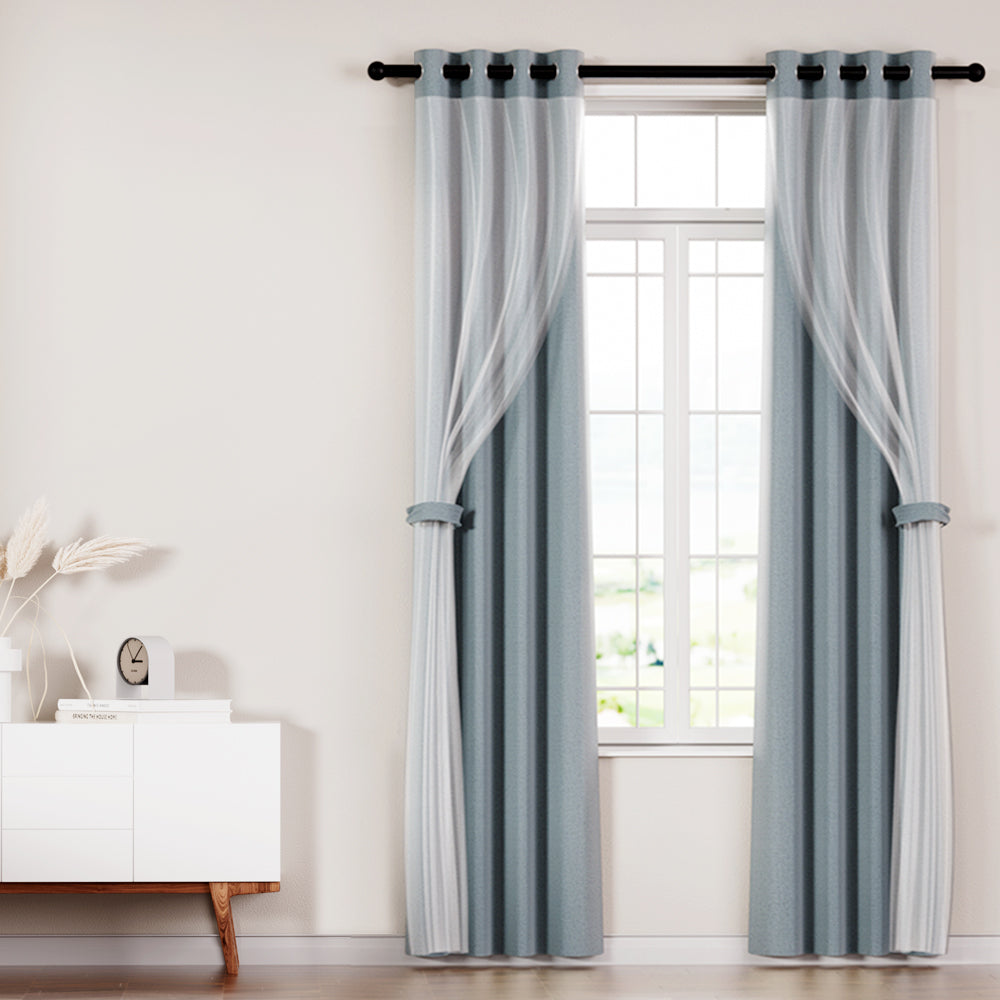 Artiss 2X 132x213cm Blockout Sheer Curtains
