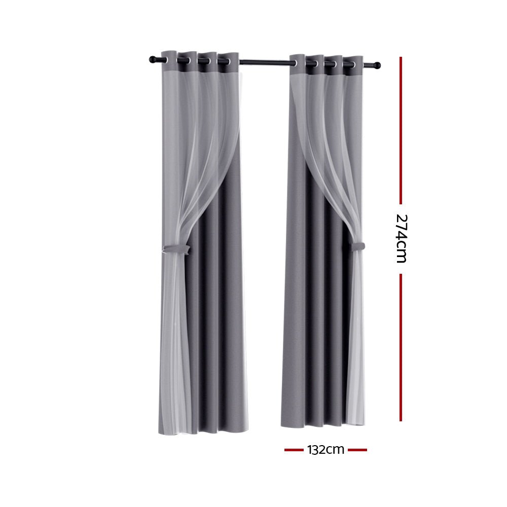 Artiss 2X 132x274cm Blockout Sheer Curtains