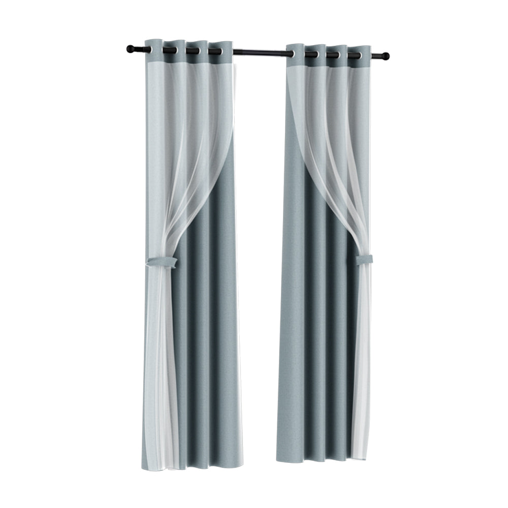 Artiss 2X 132x274cm Blockout Sheer Curtains
