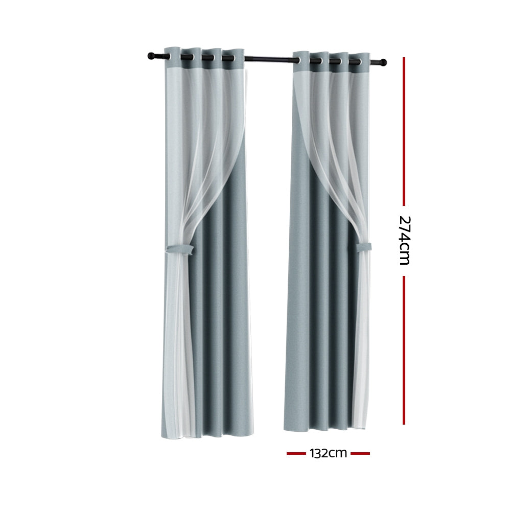 Artiss 2X 132x274cm Blockout Sheer Curtains