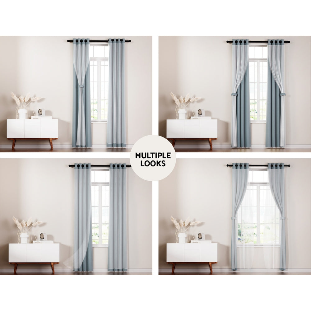 Artiss 2X 132x274cm Blockout Sheer Curtains