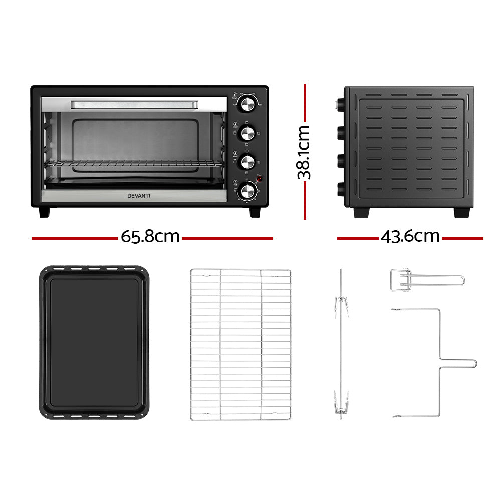 Devanti 60L Convection Oven Electric Fryer Ovens 2000W - Essence Home