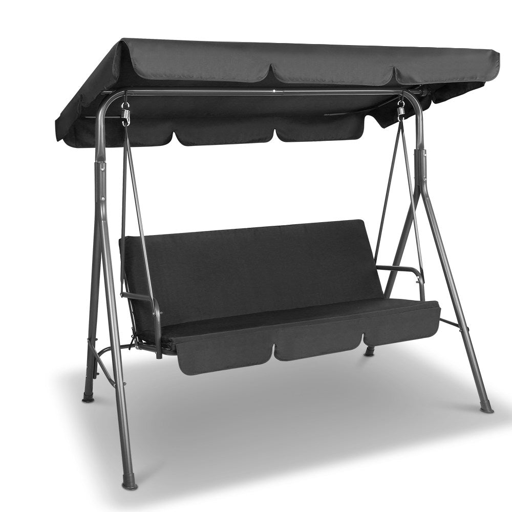 Gardeon Outdoor Swing Chair Garden Bench Furniture Canopy 3 Seater Black - Essence Home