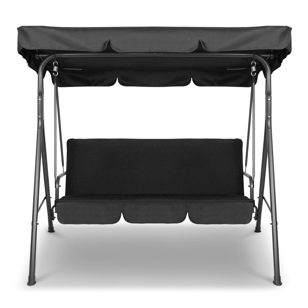Gardeon Outdoor Swing Chair Garden Bench Furniture Canopy 3 Seater Black - Essence Home