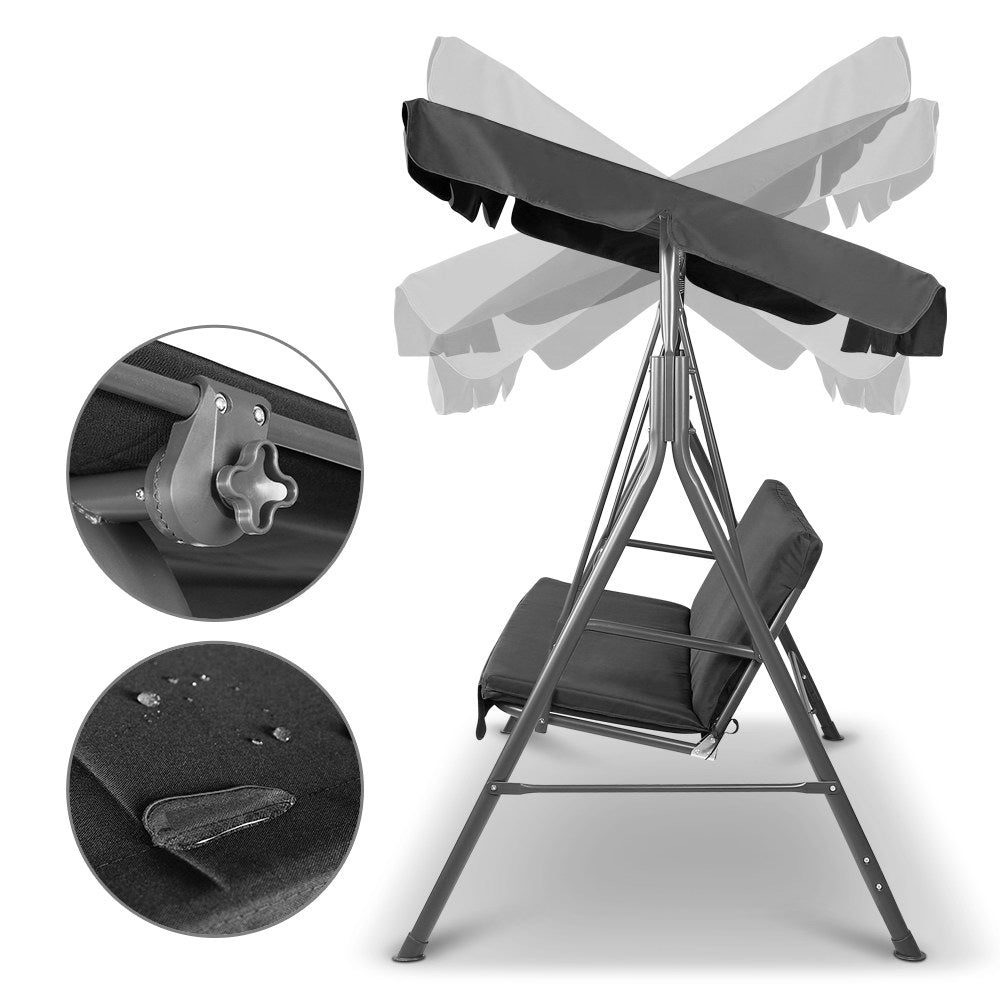 Gardeon Outdoor Swing Chair Garden Bench Furniture Canopy 3 Seater Black - Essence Home