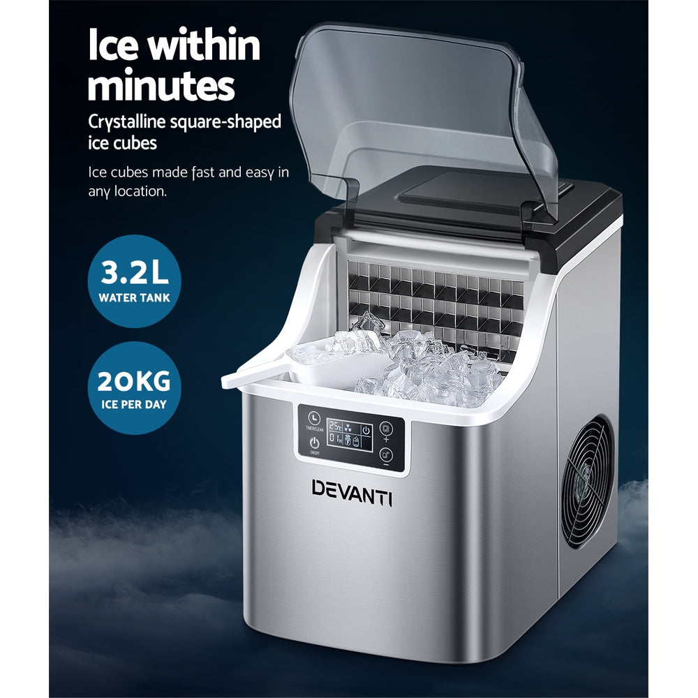 Devanti Ice Maker Machine Commercial Portable Ice Cube Tray Countertop 3.2L - Essence Home