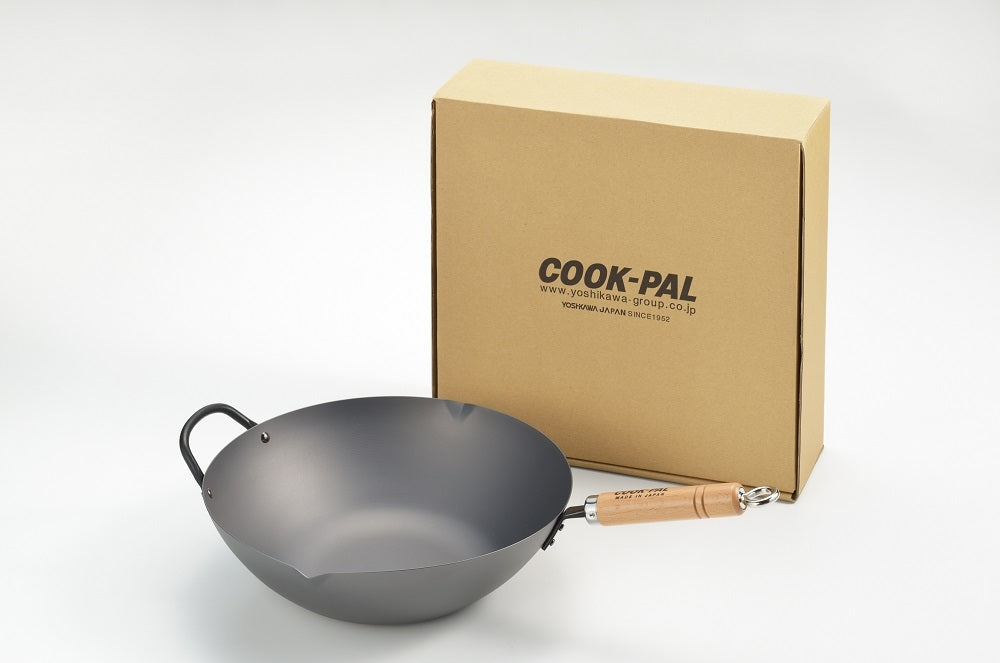 Yoshikawa Cook-Pal Ren 36cm Premium Carbon Steel Heat Treated Wok with two handles - Essence Home