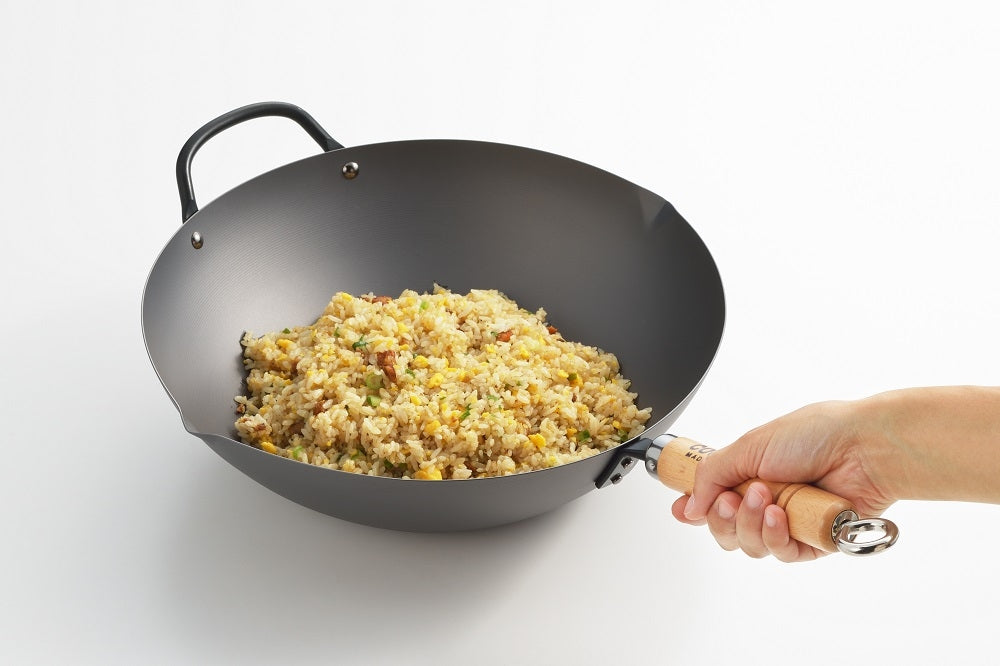 Yoshikawa Cook-Pal Ren 36cm Premium Carbon Steel Heat Treated Wok with two handles - Essence Home