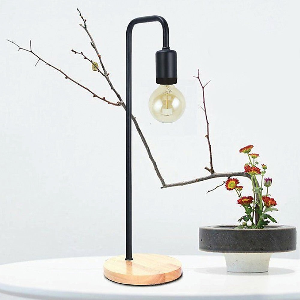 Modern Table lamp Desk Light Timber Base Bedside Bedroom Black - Essence Home
